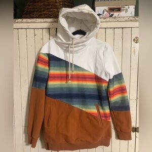 AMPERSAND AVE White Rainbow and Burnt Orange Hoodie Ladies Large - like new